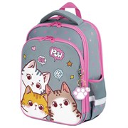 Ранец BRAUBERG QUADRO, 3 отделения, с брелком, Hi there, велюровая панель, 37х28х18 см, 273105