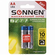 Батарейки КОМПЛЕКТ 2 шт., SONNEN Super Alkaline, АА(LR6,15А), алкалиновые, пальчиковые, в блистере, 451093