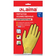 Перчатки МНОГОРАЗОВЫЕ латексные LAIMA "ПРЕМИУМ", хлопчатобумажное напыление, СВЕРХПЛОТНЫЕ, размер L (большой), желтые, вес 65 г, 600272