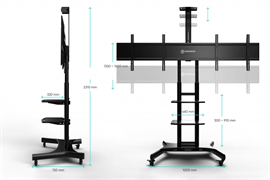 ONKRON мобильная стойка для двух ТВ 40"-65", макс 105.9кг, чёрная TS1881DV