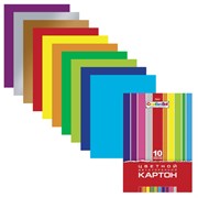 Картон цветной А4 2-сторонний МЕЛОВАННЫЙ, 10 листов 10 цветов, папка, HATBER, 195х280 мм, "Creative Set", 032441, 10Кц4_05934