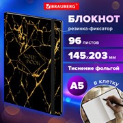 Блокнот с резинкой в клетку 96 л., А5 145х203 мм, твердая обложка с фольгой, BRAUBERG, "Marble", 116328