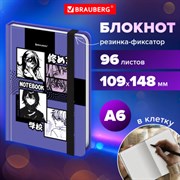 Блокнот с резинкой в клетку 96 л., МАЛЫЙ ФОРМАТ А6, 109х148 мм, твердая обложка, BRAUBERG, "Anime", 116336