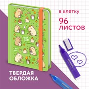 Блокнот с резинкой в клетку 96 л., МАЛЫЙ ФОРМАТ А6, 109х148 мм, твердая обложка, ЮНЛАНДИЯ, "Капибары", 116337