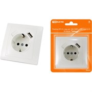 Розетка TDM ELECTRIC 2П+З с защитыми шторками 16А 250В + USB порт 2,1А 5В белая Таймыр