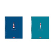 Тетрадь А5, 96 л., HATBER, гребень, клетка, Soft-touch ламинация, "Lighthouse" (микс в спайке), 089770, 96Т5лВ1гр
