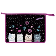 Папка для тетрадей ЮНЛАНДИЯ А4, 1 отделение, пластик, на молнии, "Cat squad", 273347