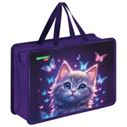 Папка на молнии с ручками BRAUBERG KIDS А4, 1 отделение, пластик, 100 мм, "Curious cat", 273376