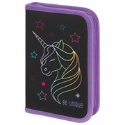 Пенал BRAUBERG с наполнением, 1 отделение, 1 откидная планка, 24 предмета, 21х14 см, "Radiant unicorn", 273532