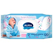 Салфетки влажные 120 шт., для детей, AURA "Ultra Comfort" с алоэ и витамином Е, крышка-клапан, 14847 Салфетки влажные 120 шт., для детей, AURA "Ultra Comfort" с алоэ и витамином Е, крышка-клапан, 14847