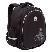 Ранец GRIZZLY анатомическая спинка, c брелоком, для девочек, "HEARTS", чёрный 36х28х20 см, RAz-586-5/1