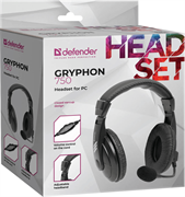 Компьютерная гарнитура Defender 63750 Gryphon 750 черный, кабель 2 м