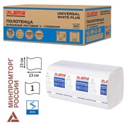 Полотенца бумажные 250 шт., LAIMA (H3) UNIVERSAL WHITE PLUS, 1-слойные, белые, КОМПЛЕКТ 15 пачек, 23х23, V-сложение, 111343