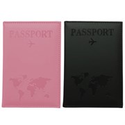 Обложка для паспорта НАБОР 2 штуки, экокожа soft-touch, черная/нежно-розовая, STAFF, 238766