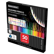 Карандаши цветные чёрное дерево BRAUBERG BLACK WOOD, 50 цветов, мягкий грифель 3 мм, 182043