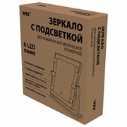 Зеркало для макияжа гримерное с подсветкой, 6 LED ламп, 3 режима свечения, размер 21х29 см, работа от USB или 4хAA, цвет белый, WBZ, 609334