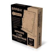 Зеркало для макияжа гримерное с подсветкой, 9 LED ламп, 3 режима свечения, размер 25х30 см, работа от сети 220V, цвет белый, BRABIX, 609335
