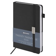 Ежедневник датированный 2026, А5, 138x213 мм, BRAUBERG "Control", под кожу, держатель для ручки, черный, 117126
