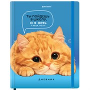Дневник 1-11 класс 48 л., твердый, BRAUBERG, матовая ламинация, резинка, закладка-ляссе, с подсказом, "Котик", 107239
