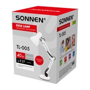 Настольная лампа-светильник SONNEN TL-005, подставка, 40 Вт, Е27, белый, высота 50 см, 237647
