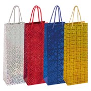Пакет подарочный для бутылки 13x8x36 см (B), НАБОР 8 шт., 4 дизайна, голография, ЗОЛОТАЯ СКАЗКА, 609735
