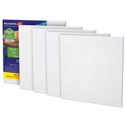 Холсты на картоне НАБОР 5 штук (20х20 см), хлопок, 280 г/м2, грунт, BRAUBERG ART CLASSIC, 192650