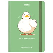 Скетчбук, белая бумага 80 г/м2, 145х203 мм, 80 л., резинка, твердый, FUNSTER, Гусь "Че смотришь?", 116891