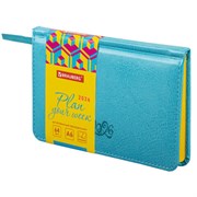 Еженедельник датированный 2026, МАЛЫЙ ФОРМАТ 95х155 мм, А6, BRAUBERG "Rainbow", под кожу, бирюза, 117189