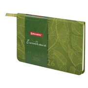 Еженедельник датированный 2026 МАЛЫЙ ФОРМАТ 95х155 мм, А6, BRAUBERG "Foliage", под кожу, зеленый, 117198