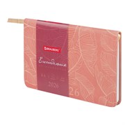 Еженедельник датированный 2026 МАЛЫЙ ФОРМАТ 95х155 мм, А6, BRAUBERG "Foliage", под кожу, розовый, 117199