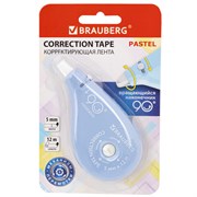 Корректирующая лента BRAUBERG PASTEL 5 мм х 12 м, вращающийся наконечник 90°, механизм перемотки, корпус голубой, блистер, 272488