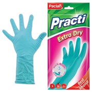 Перчатки МНОГОРАЗОВЫЕ резиновые PACLAN "Extra Dry", хлопчатобумажное напыление, 100% флок, размер 7,5-8, M (средний), синие, вес 52 г, 7340, 407340