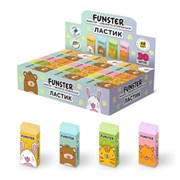 Ластик FUNSTER (ФАНСТЕР) "ANIMALS", 50х24х10 мм, прямоугольный, картонный держатель, экологичный ПВХ, ассорти, 272730
