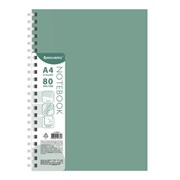 Тетрадь обложка пластик, А4 80 л., гребень мягкий (силиконовый), клетка, BRAUBERG, зеленая, 405355