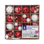 Шары елочные НАБОР 42 предмета "Red and White Shine", пластик, красный/белый, ЗОЛОТАЯ СКАЗКА, 592589 Шары елочные НАБОР 42 предмета "Red and White Shine", пластик, красный/белый, ЗОЛОТАЯ СКАЗКА, 592589