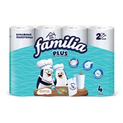 Полотенца бумажные бытовые, спайка 4 шт., 2-слойные (4х12 м), FAMILIA PLUS, 22,7x12 см, белые, 5083816
