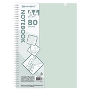 Тетрадь обложка пластик, А4 80 л., гребень мягкий, вырубка для ручки, клетка, BRAUBERG, светло-зеленый, 405373