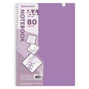 Тетрадь обложка пластик, А4 80 л., гребень мягкий, вырубка для ручки, клетка, BRAUBERG, сиреневый, 405374