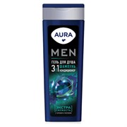 Гель для душа 3 в 1, шампунь + кондиционер 380 мл, AURA MEN "Экстра Свежесть", 13919