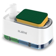 Диспенсер/дозатор DUET для мыла и моющего средства + губка, БЕЛЫЙ, 11х20х12 см, LAIMA HOME, 700043