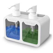 Дозатор DOUBLE для мыла/геля и моющего средства/шампуня, 2х350 мл, органайзер для губок и щеток, БЕЛЫЙ, 10х18х17 см, LAIMA HOME, 700044