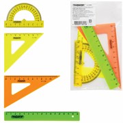 Набор чертежный малый ПИФАГОР (линейка 16 см, 2 треугольника, транспортир), неоновый, пакет, 210624