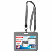 Бейдж горизонтальный (54х85 мм), лента 45 см с карабином, СЛАЙДЕР, серый, BRAUBERG EXTRA, 238835