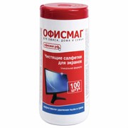 Салфетки для экранов всех типов и оптики ОФИСМАГ, туба 100 шт., влажные, 510483