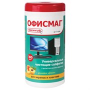 Салфетки для экранов всех типов и пластика ОФИСМАГ с ароматом "АБРИКОС", туба 100 шт., влажные, 511690