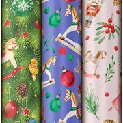 Бумага упаковочная новогодняя НАБОР 3 шт., "X-mas toys", 70х100 см, 3 дизайна, ЗОЛОТАЯ СКАЗКА, 592611
