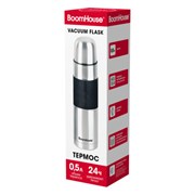 Термос 0,5 л, BOOMHOUSE (БУМХАУС) CLASSIC, нержавеющая сталь SUS304, черный силиконовый рукав, крышка/кружка, 700307