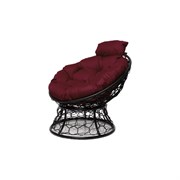 Кресло M-GROUP ПАПАСАН мини с ротангом, черное, бордовая подушка