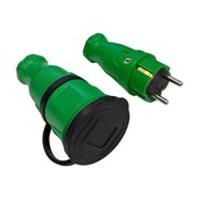 Комплект nvo NVO каучуковая кабельная розетка с заземлением и крышкой 16А IP44 + вилка цвет зеленый 4501 4502