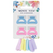 Набор для волос 12 шт: 8 резинок + 4 краба, пастельные цвета, MONTE VITA (МОНТЕ ВИТА), 457034